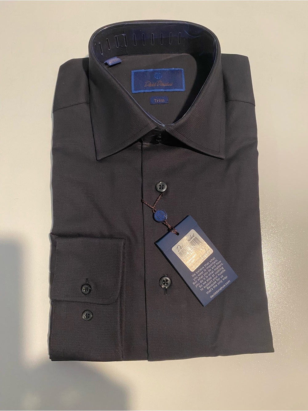 David Donahue Men's Dress Shirt in Black with Navy Accents